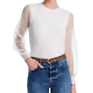 CLUB MONACO Sioni Ribbed Sheer Embellished Cord Sleeve Sweater